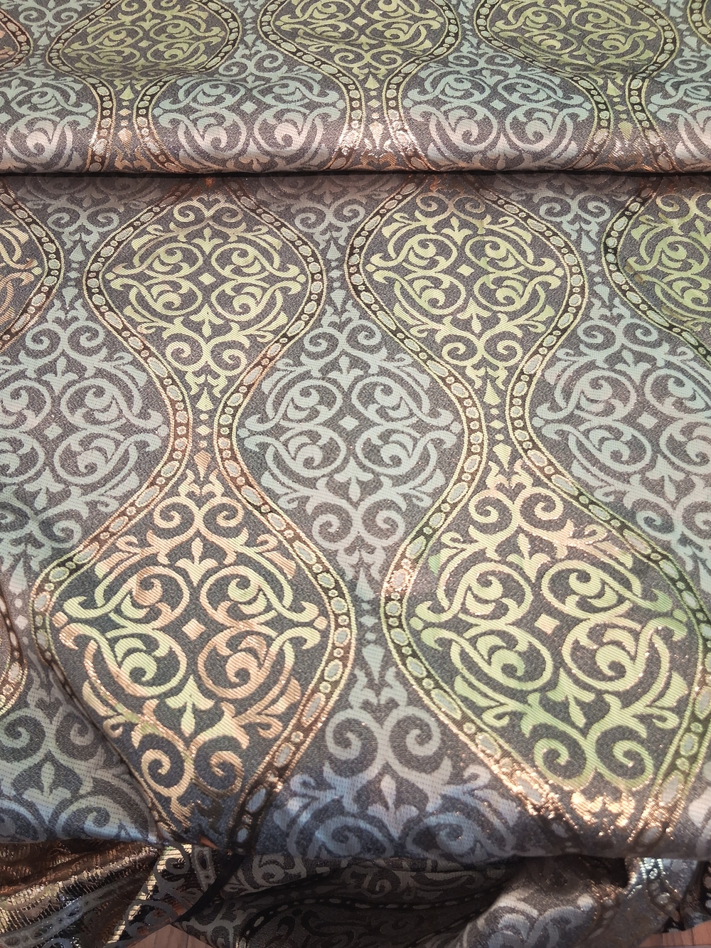 Silver And Shimmery Gold Fabric Timeless Pattern 1023